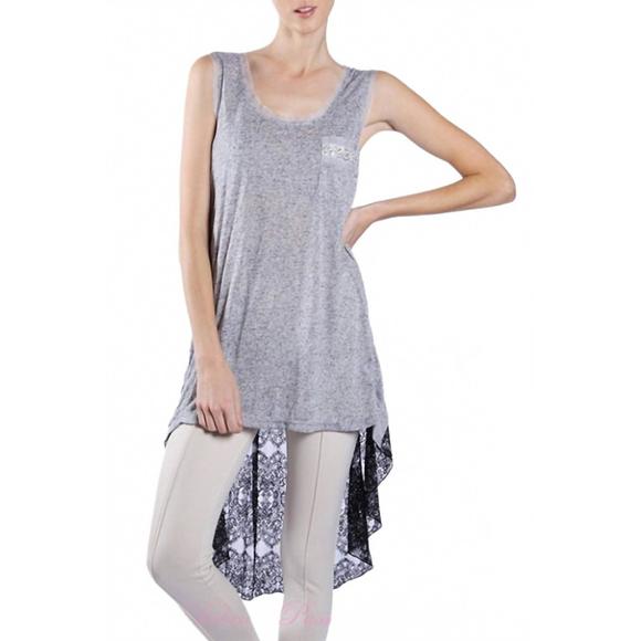 NEW A'REVE boho shabby chic hi lo tank top in grey - Picture 1 of 3